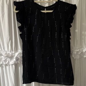Black silver speckled Ruffle Sleeve Blouse